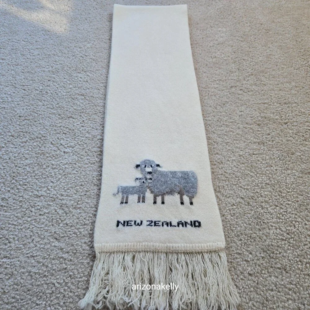 New Zealand Wool Scarf With Mama Sheep and Lamb